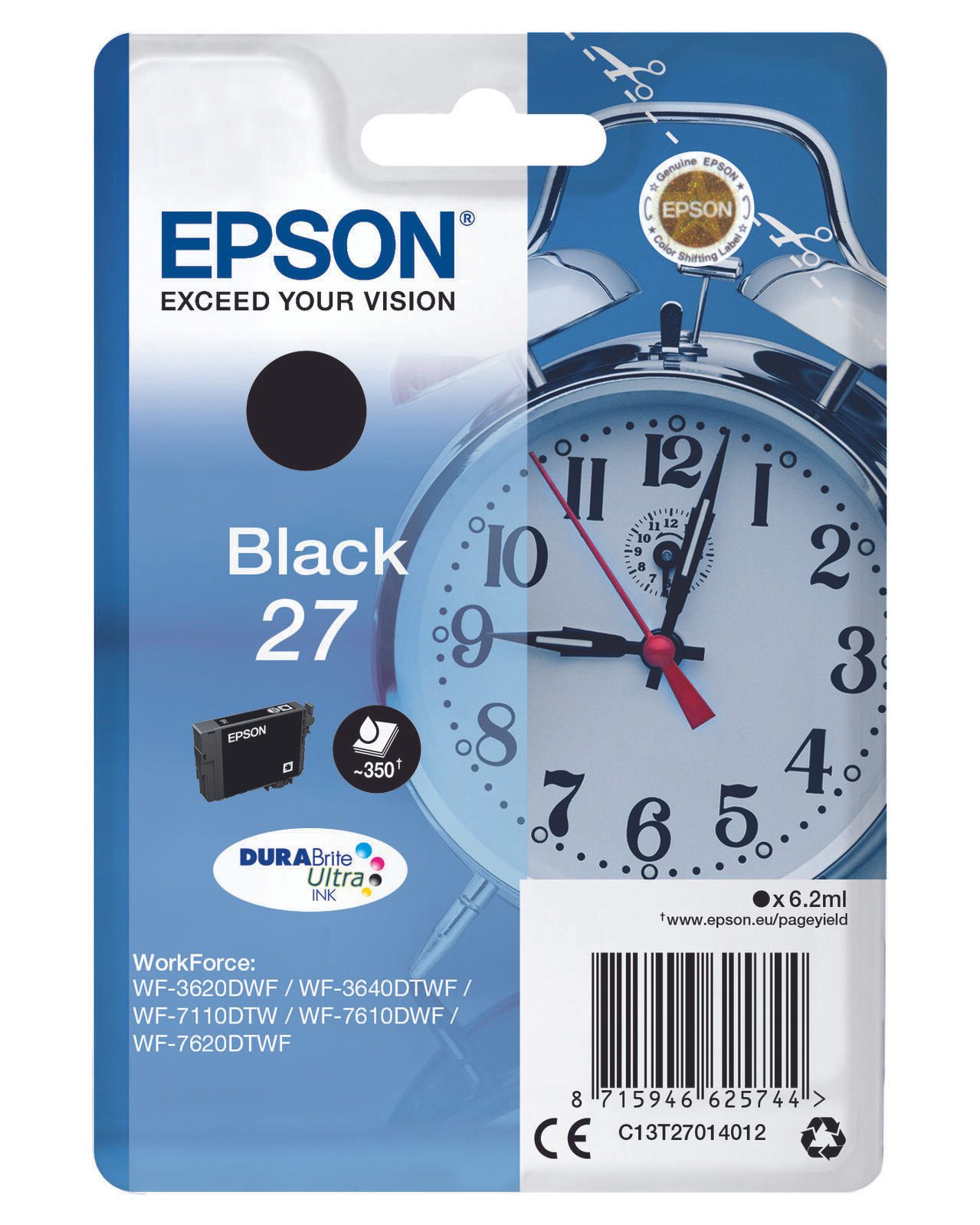 Epson Original 27 Wecker Druckerpatrone - schwarz (C13T27014012)