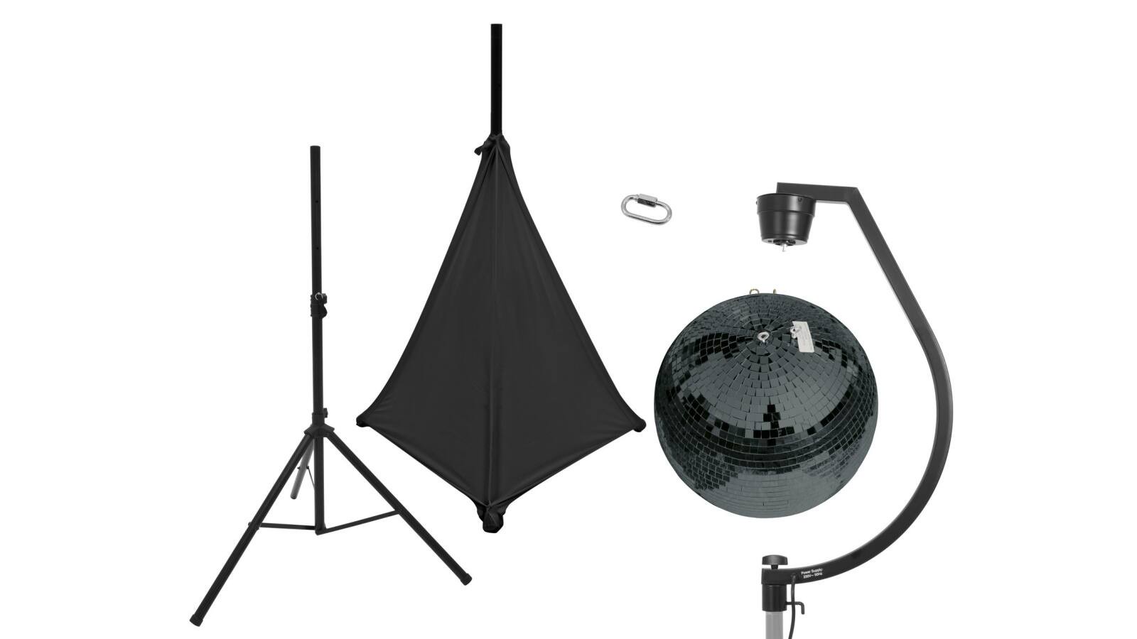 EUROLITE Set Spiegelkugel 50cm schwarz mit Stativ und Segel schwarz