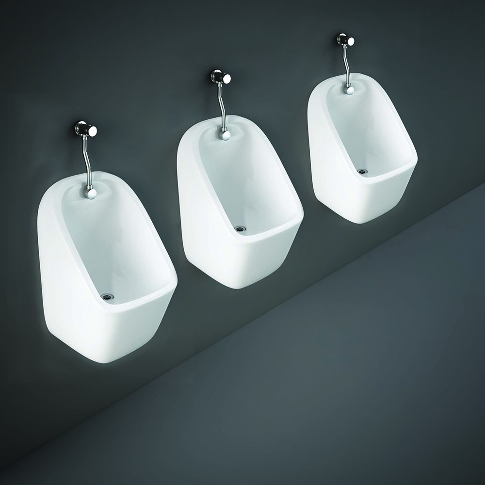 Pack urinoir suspendu cubique exposé - 3 x Urinoir, chasse d'eau - Hudson Reed x Rak Ceramics
