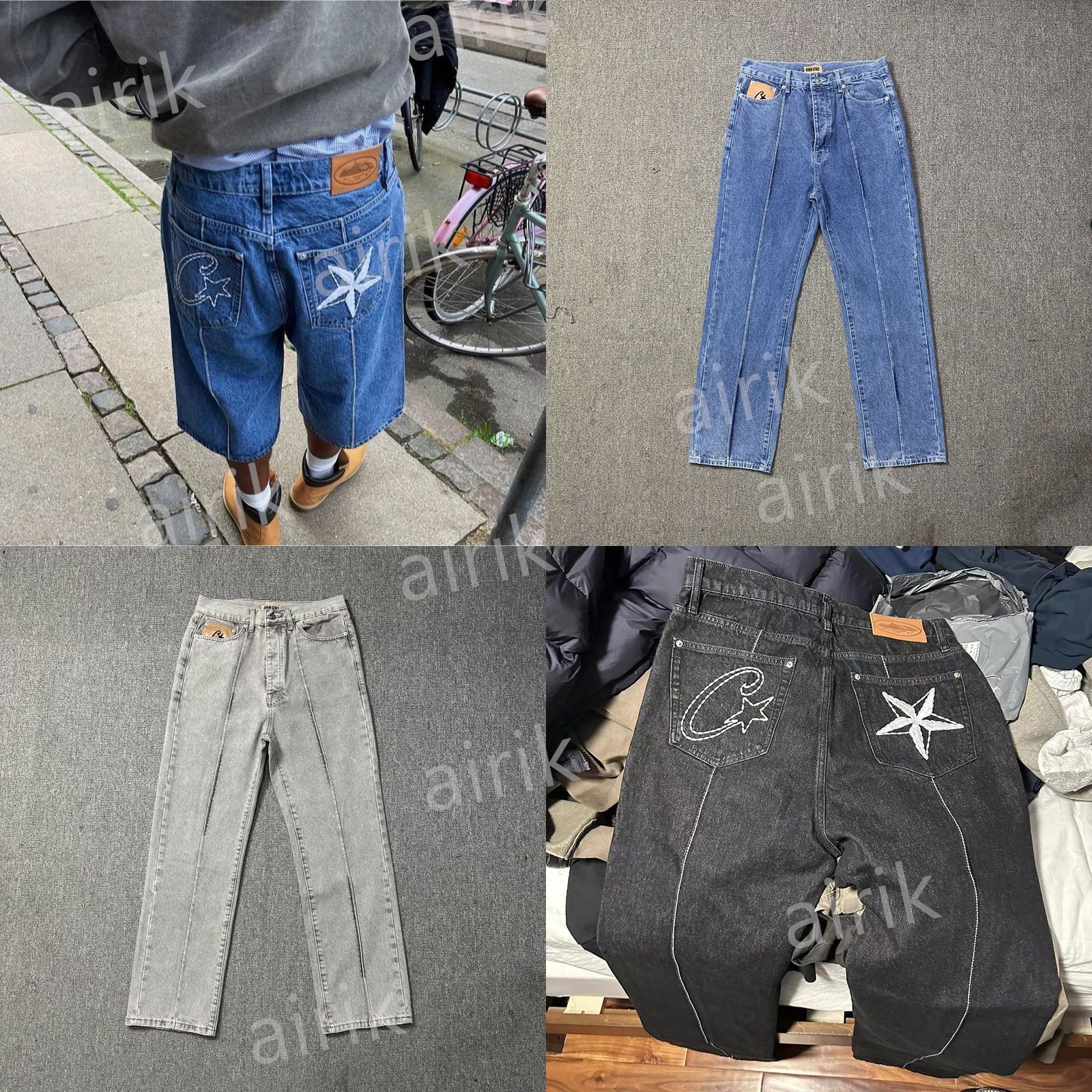 Fashion hight street jeans Men's Jeans Star Embroidery High Street Trend Vintage Washed Distressed Jeans Mens Hip Hop Casual Denim Shorts