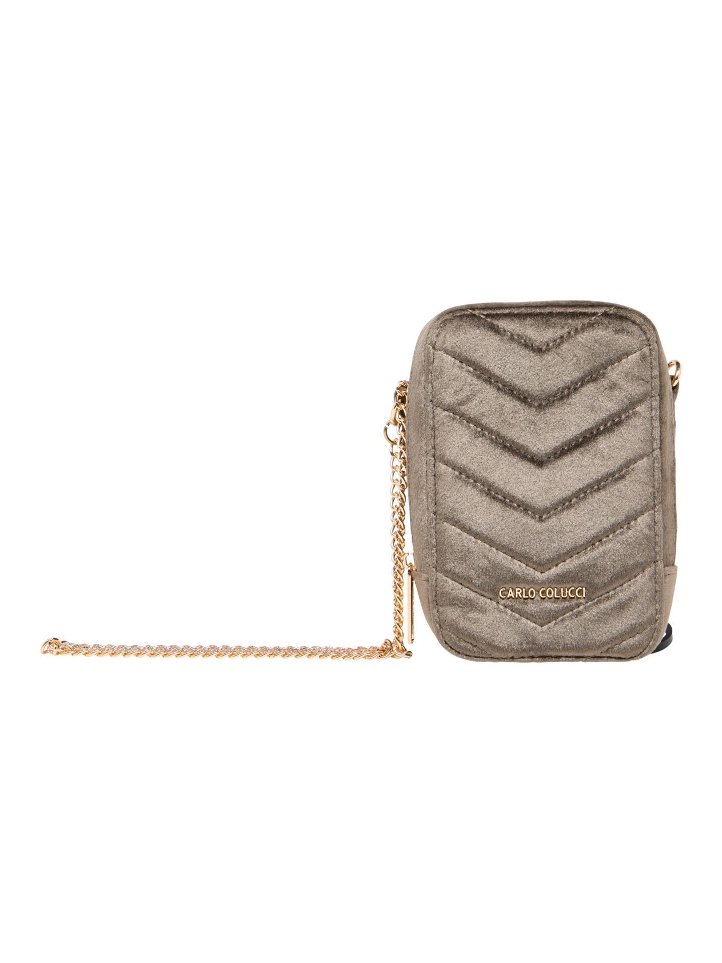 Carlo Colucci Samt Umhängetasche mit Kette - Taupe