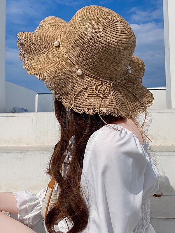 Sommer Welle Breite Krempe Strohhut Sonnenschutz Strand Sonnenhut Für Frauen 2025