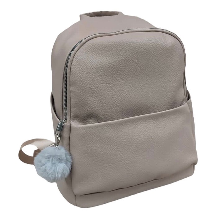 Cityrucksack aus veganem Leder mit Plüschanhänger beige