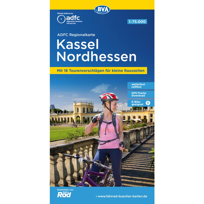 ADFC-Regionalkarte Kassel Nordhessen, 1:75.000, mit Tagestourenvorschlägen, reiß- und wetterfest, E-Bike-geeignet, GPS-Tracks-Download