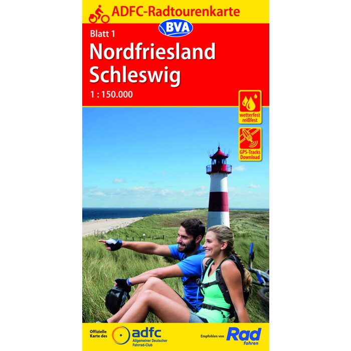 ADFC-Radtourenkarte 1 Nordfriesland /Schleswig 1:150.000, reiß- und wetterfest, E-Bike geeignet, GPS-Tracks Download