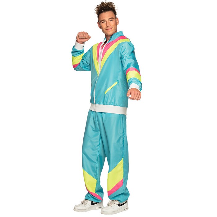 Trainingsanzug Retro Mann Größe L neonblau