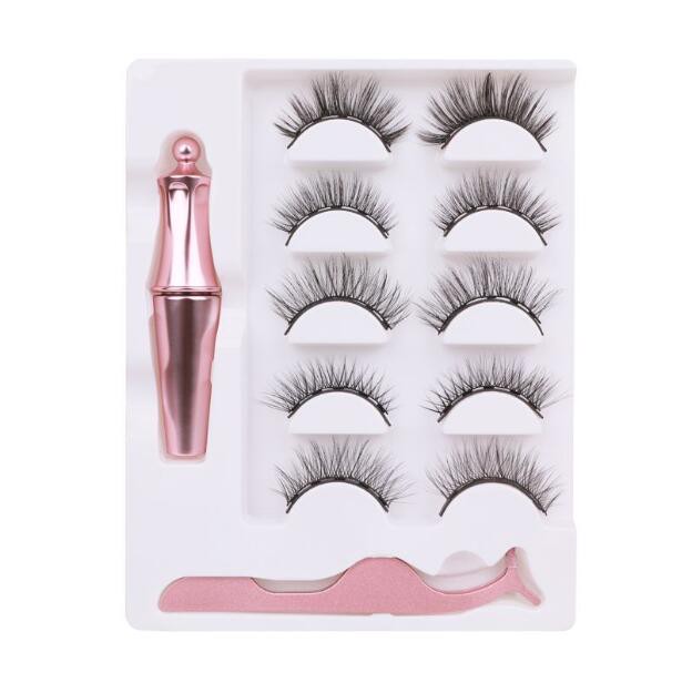 Mode 5 paires de faux cils magnétiques mis épais naturel long fait à la main faux cils avec aimant liquide eyeliner pince à cils DHL gratuit