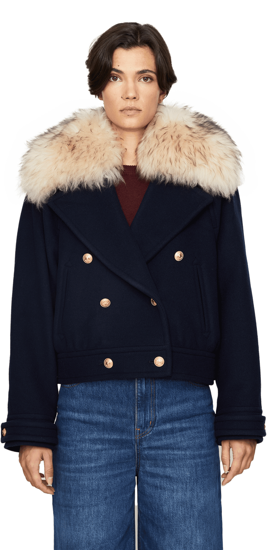 Cabanjacke mit Fellkragen Marineblau
