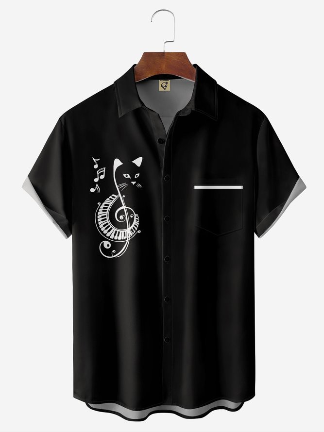Herren Lässig Sommer Katze Leicht Mikroelastizität Täglich Weit Regelmäßig Tasche Patchwork Aloha-Hemden