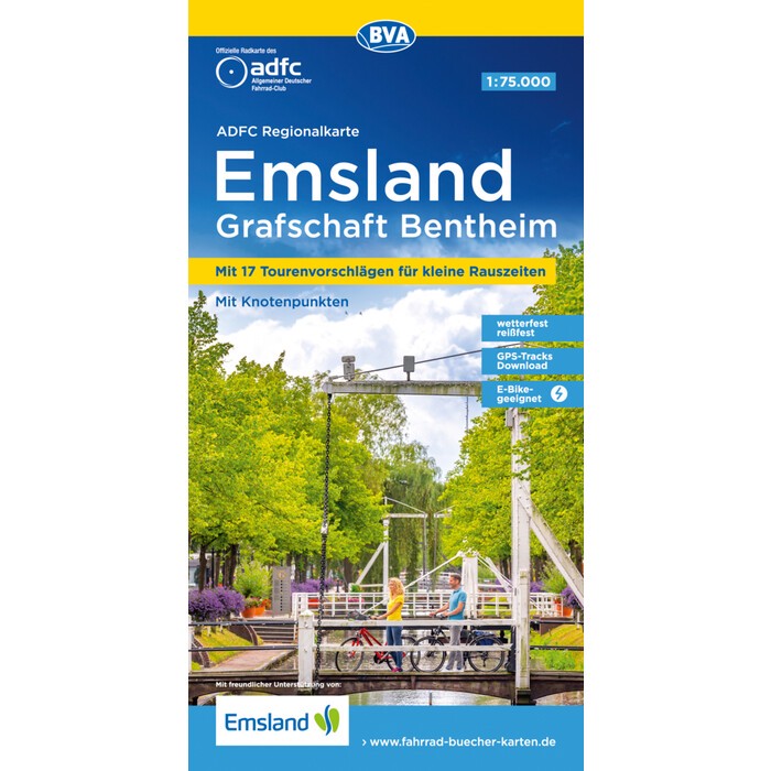 ADFC-Regionalkarte Emsland Grafschaft Bentheim, 1:75.000, mit Tagestourenvorschlägen, reiß- und wetterfest, E-Bike-geeignet, mit Knotenpunkten,...