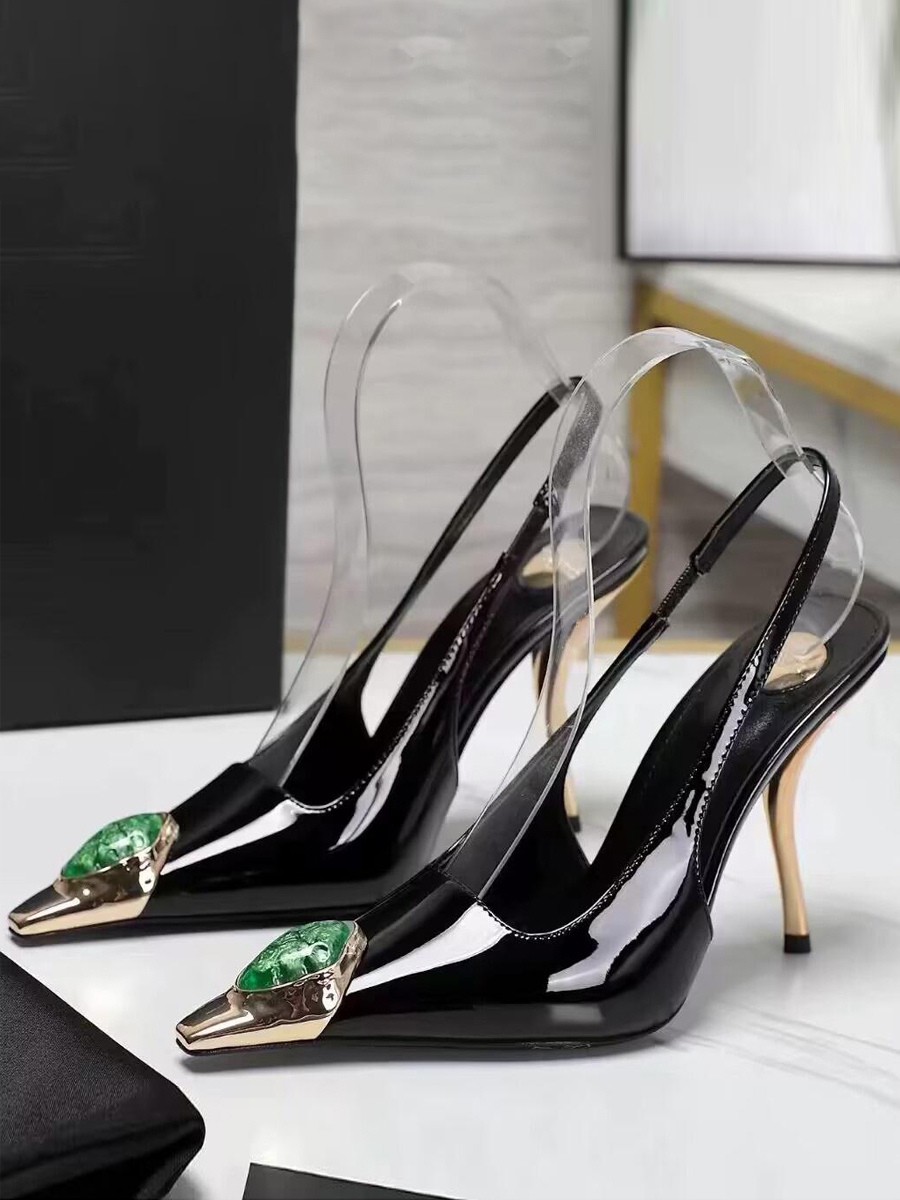 Damen High Heels Pumps mit speziell geformtem Absatz und Lack-PU-Obermaterial