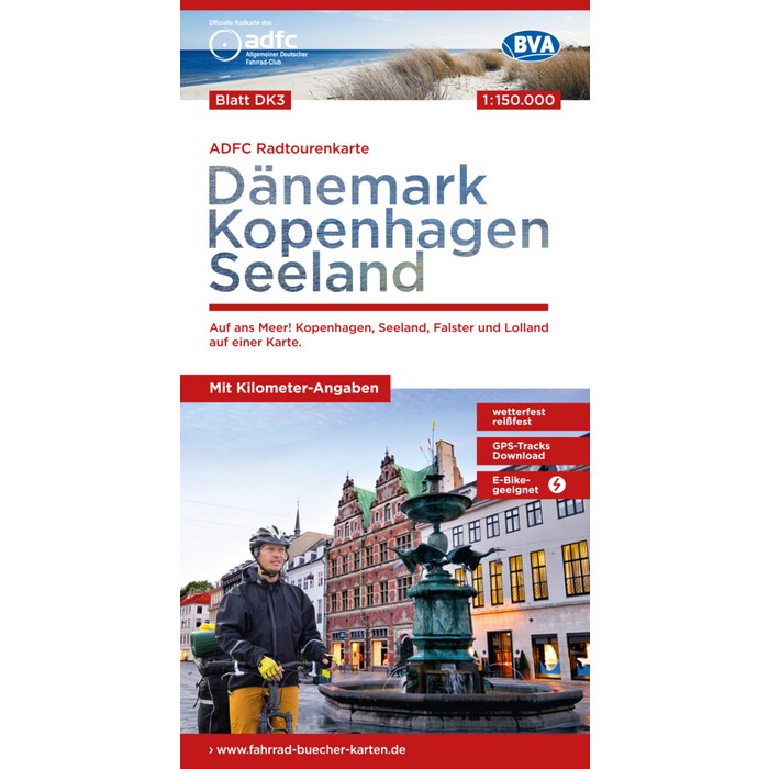 ADFC-Radtourenkarte DK3 Dänemark/Kopenhagen/Seeland 1:150.000, reiß- und wetterfest, E-Bike geeignet, mit GPS-Tracks Download, mit Bett+Bike...