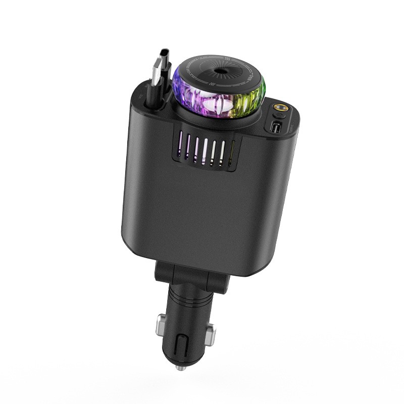 D1 Car Charger PD Fast Charging with Retractable Cable - 45W Cigarette Lighter Adapter, Aroma Diffuser, Ambient Light, Universal for iPhone Andro
