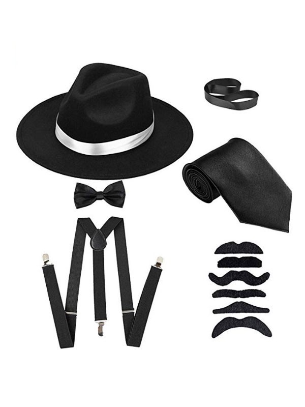 1920er Jahre Herren Gatsby Kostüm Gangster Zubehör Set Panamahut Hosenträger Fliege