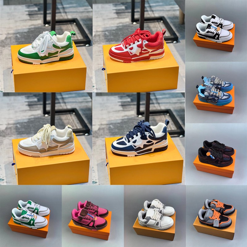Chaussures de skate de créateurs Luxury Sneaker Top Quality Skate Sneaker Trainer Virgil Calfskin Lettre de haute qualité Superbles plate-forme e