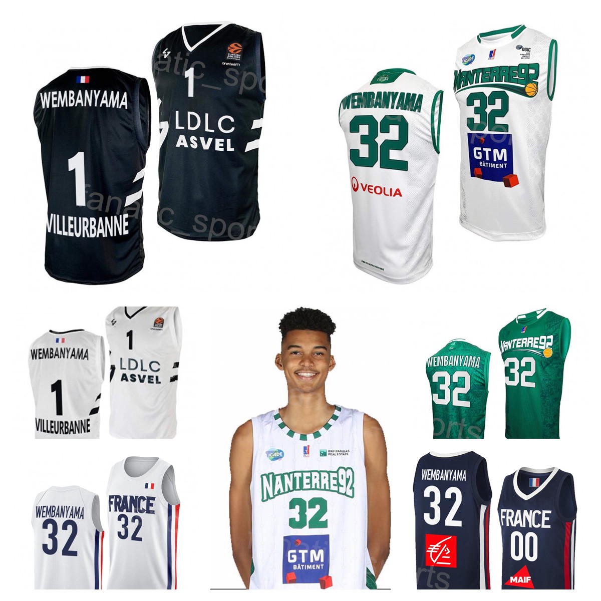 Print National U19 France Basketball 32 Victor Wembanyama Jersey Nanterre 92 Team Maillot LDLC ASVEL Shirt Navy Blue White Green Black For Sport