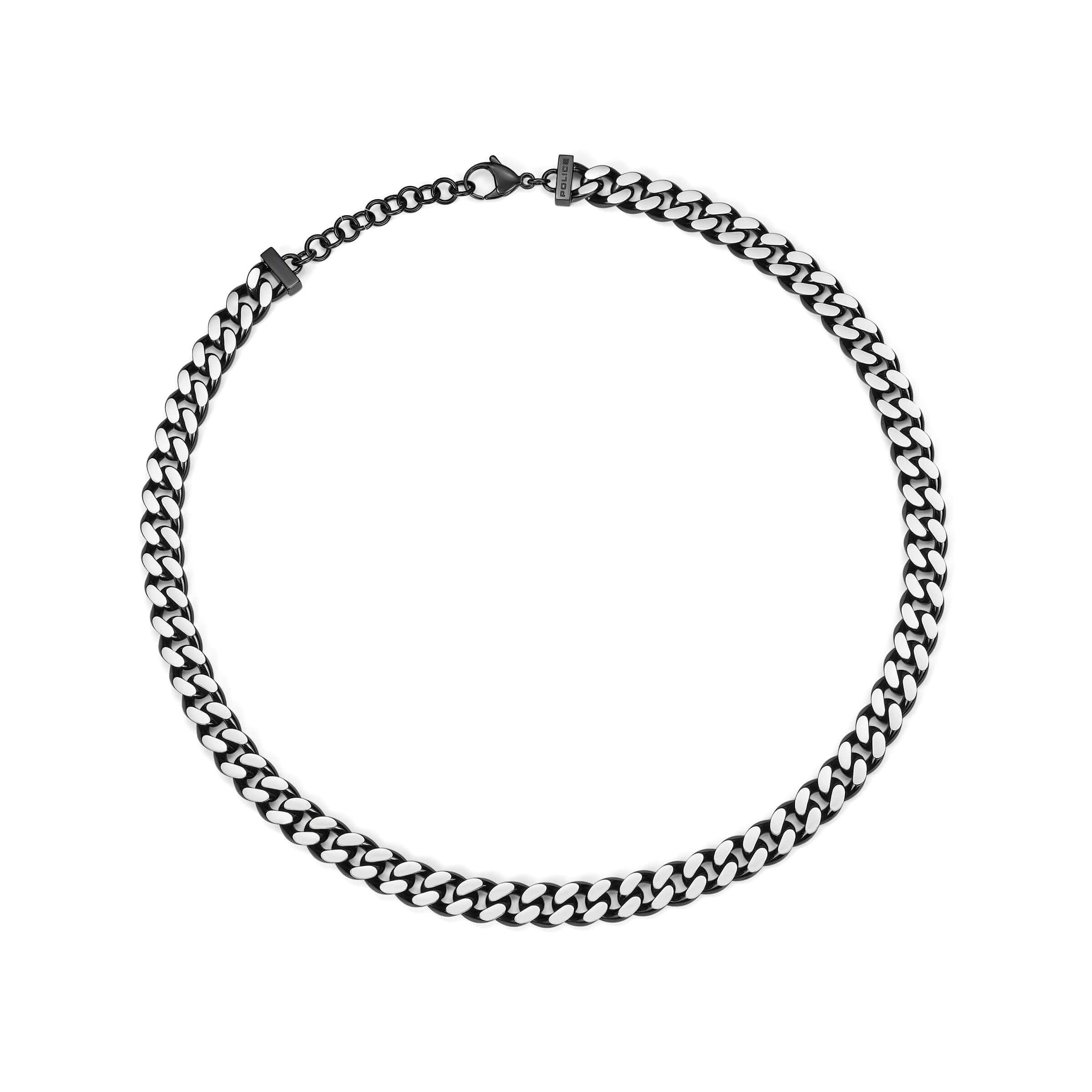 Police Herren Kette Halskette Gliederkette Silber Schwarz Edelstahl