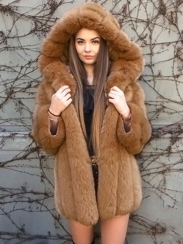 Plüsch Kunstpelzmantel mit Kapuze Winter Umweltfreundliche Pelz Midi Jacke für Frauen 2025