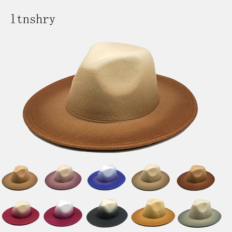 2020 femmes chapeaux hommes vintage trilby feutre fedora large bord panama gentleman élégant couleur gradient pour chapeaux de dame jazz