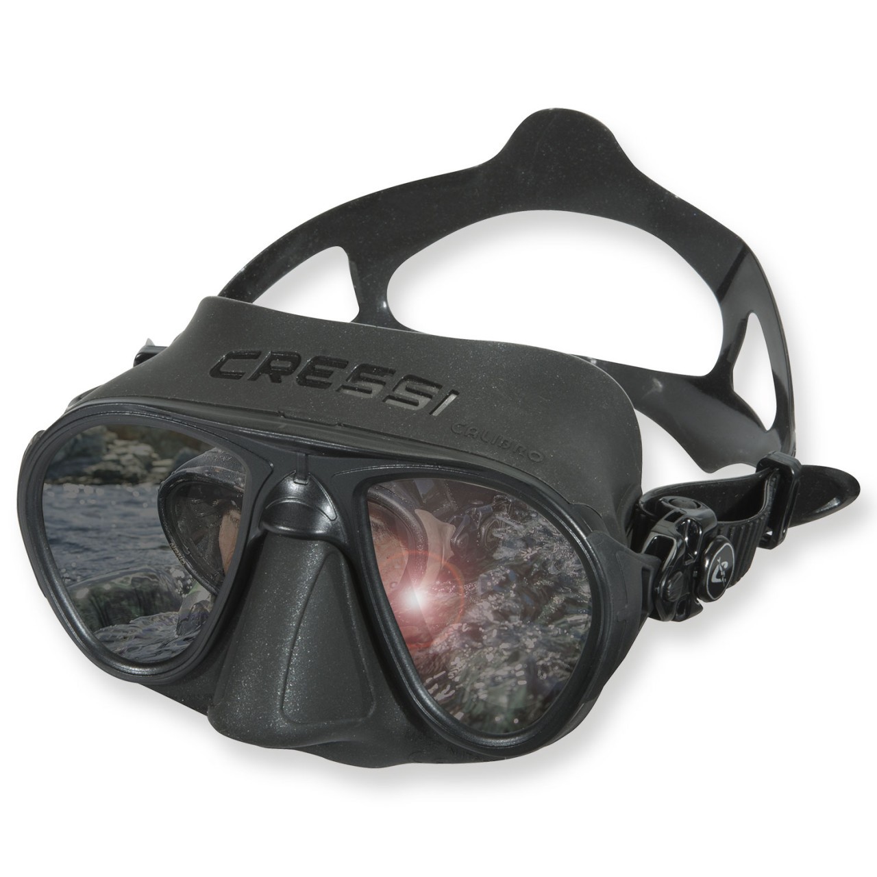 Cressi Calibro Mirror Maske - schwarzes Silikon kleines Volumen