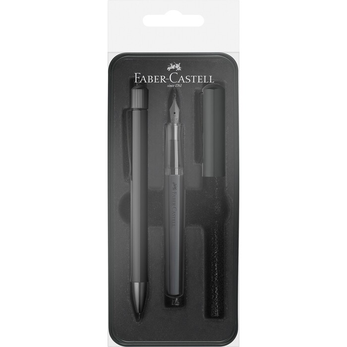 FABER-CASTELL Füllhalter/Kugelschreiber Geschenkset Hexo in Metalletui schwarz