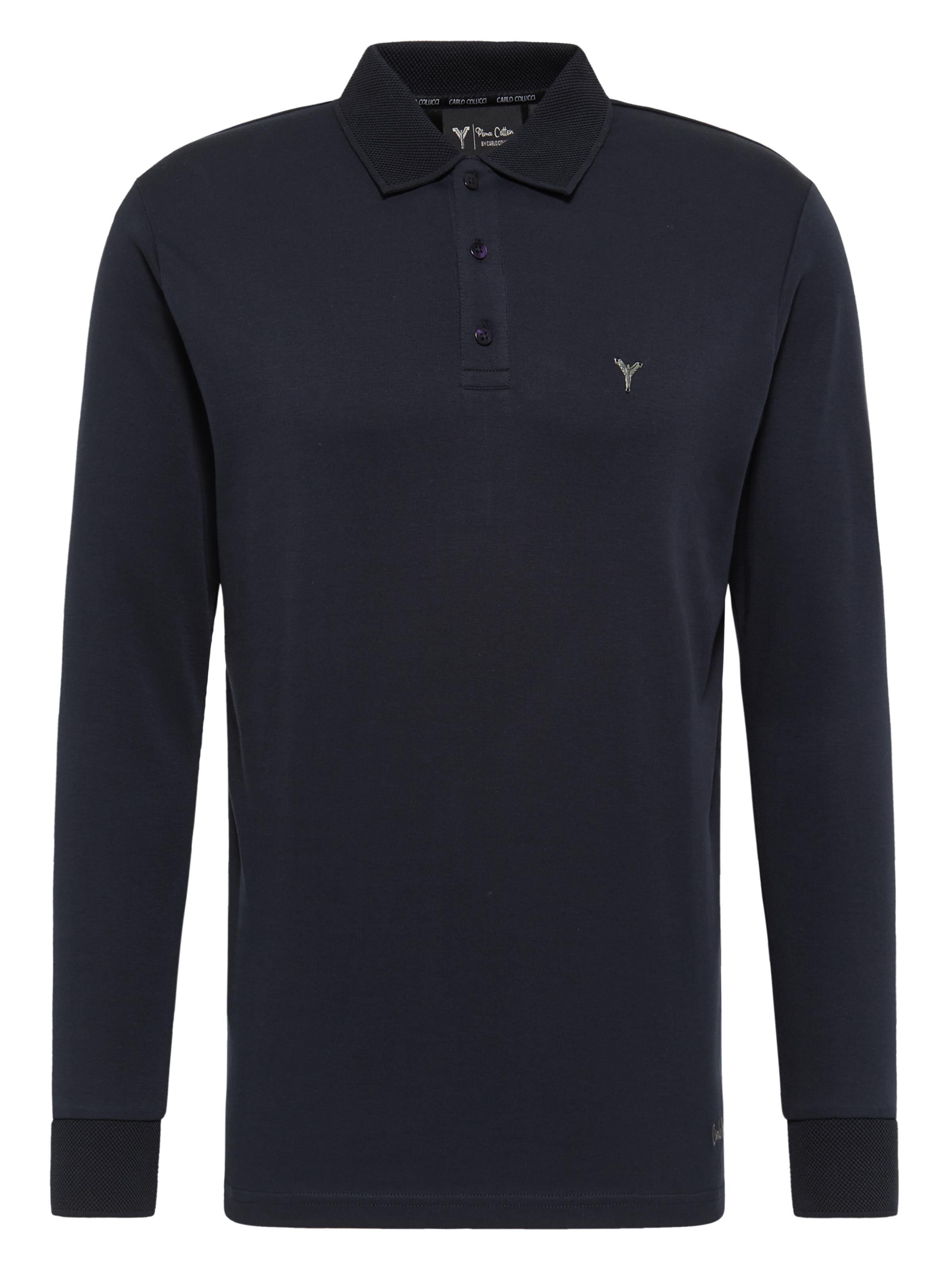 Carlo Colucci Langarm-Poloshirt - M Navy Navy