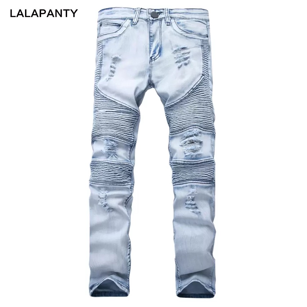 Mens Designer Jeans Blue Black Destroyed Mens Slim Denim Pants Straight Biker Skinny Jean Men Ripped jeans Pants