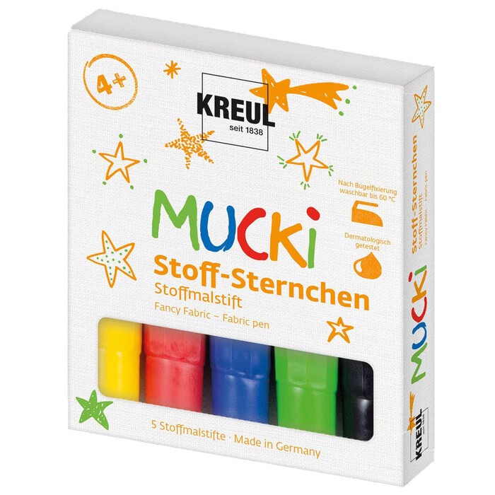 KREUL Mucki Textilstifte-Set Stoff-Sternchen 5 Stück mehrere Farben