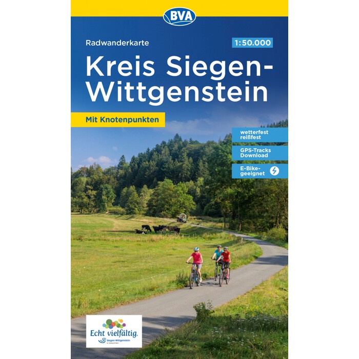 Radwanderkarte BVA Kreis Siegen-Wittgenstein mit Knotenpunkten 1:50.000, reiß- und wetterfest, GPS-Tracks Download, E-Bike-geeignet