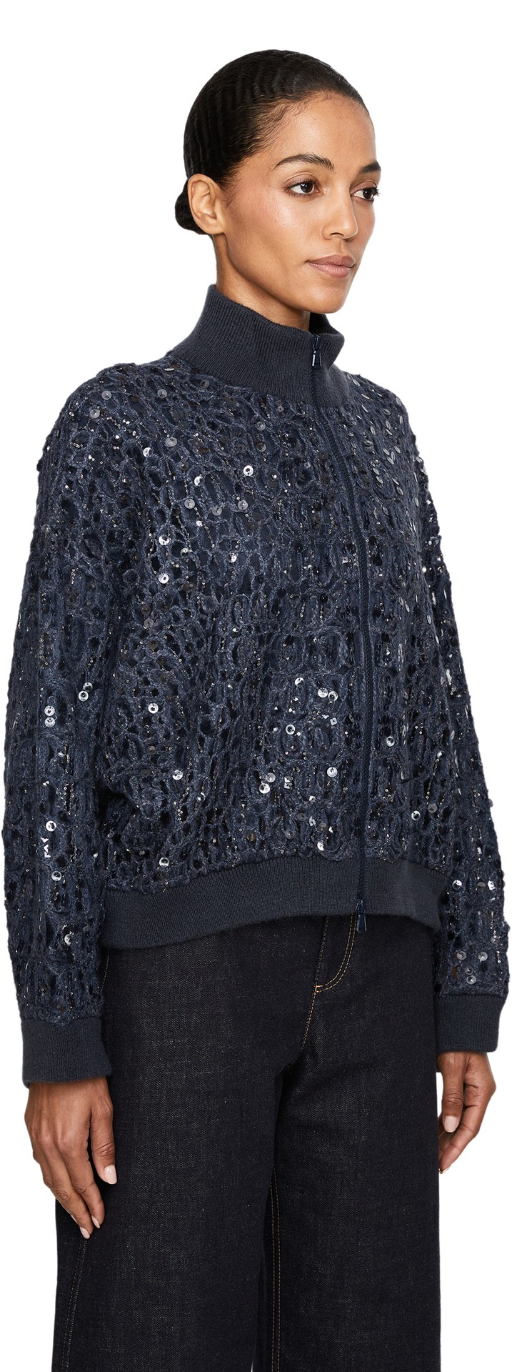 Strickjacke mit Pailletten Blau
