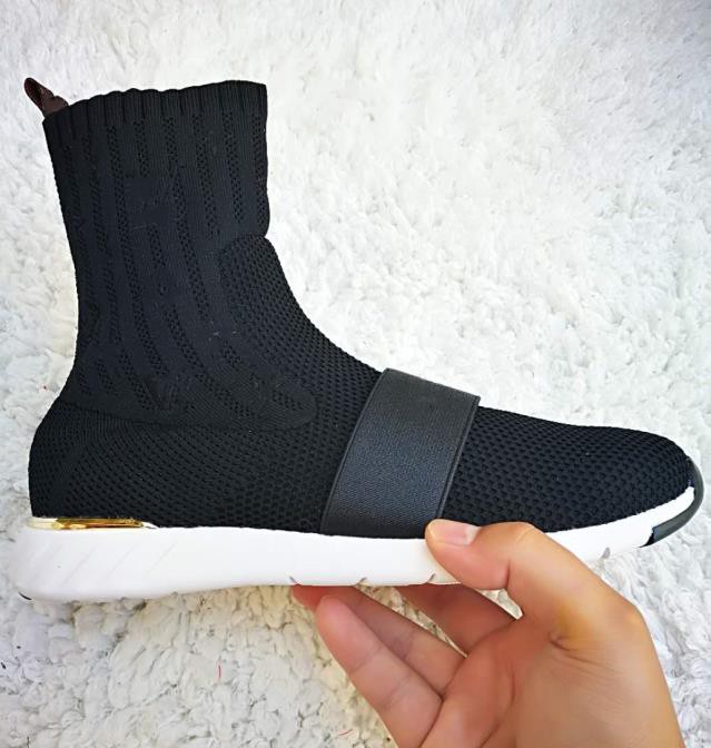 Femmes Noir Slip-on Sneaker Bottes Stretch Textile Designer Lady Star Trail Sock-like Lettre Supérieure Sangle Chaussons Décontractés