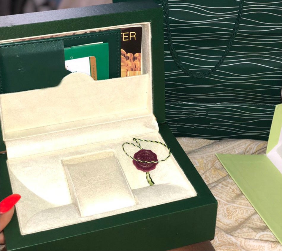 Marke Frauen Grüne Uhrenbox Original mit Karten und Papieren Zertifikate Handtaschen Box für 116610 116660 116710 Uhren