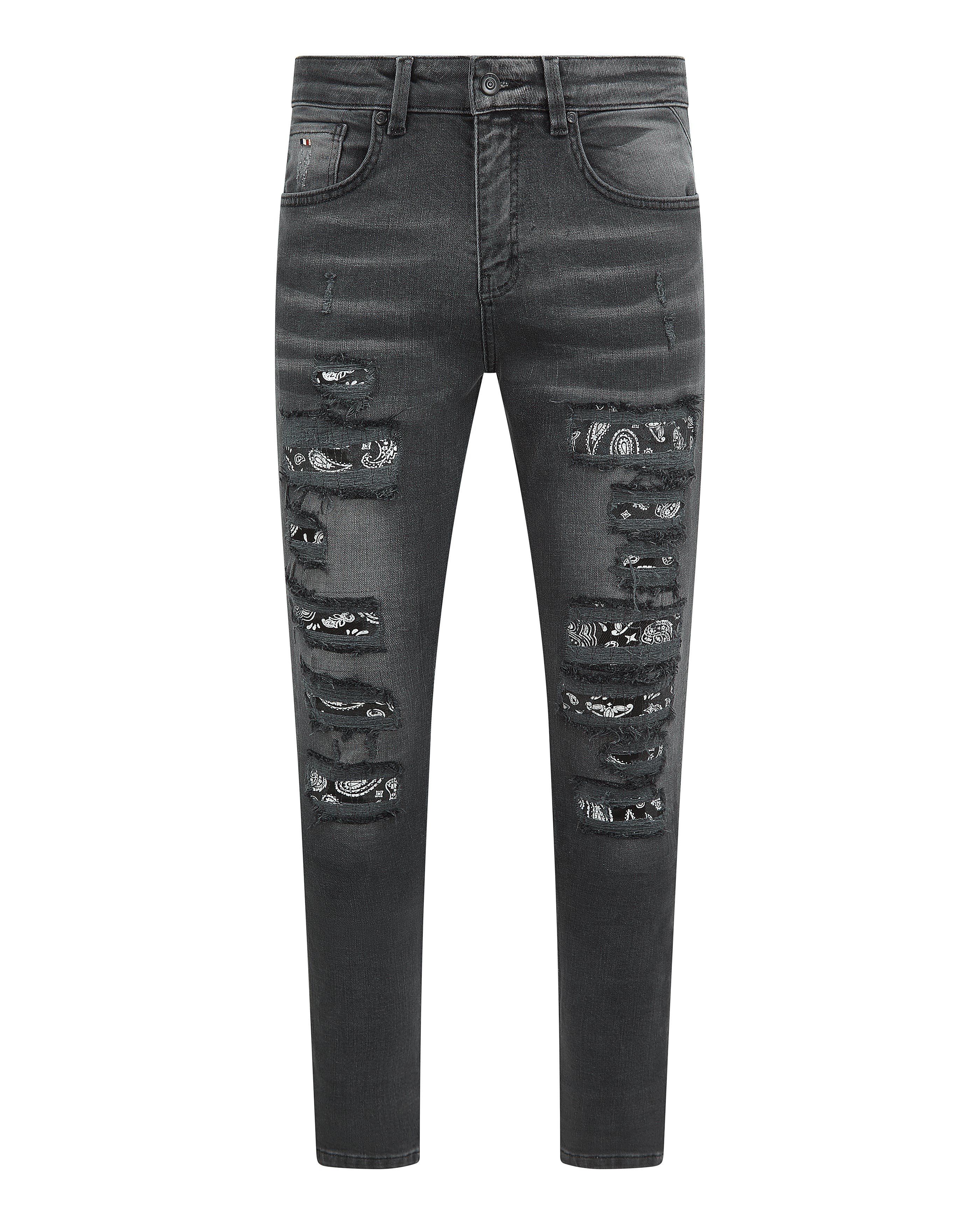 Magiri Bordeaux Bandana Distressed Jeans in Black - Black / 28W