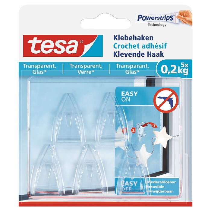 Tesa Klebehaken für transparente Oberflächen und Glas, 0.2kg
