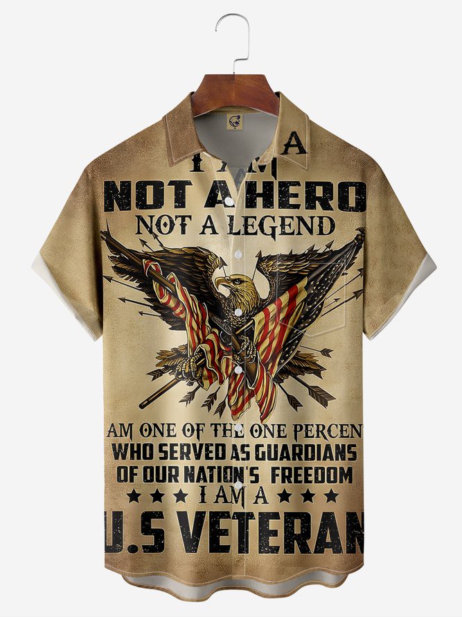 Herren Lässig Amerika-Flagge Sommer Polyester Leicht Kurzarm Regelmäßig Hemdkragen Tasche Patchwork Aloha-Hemden