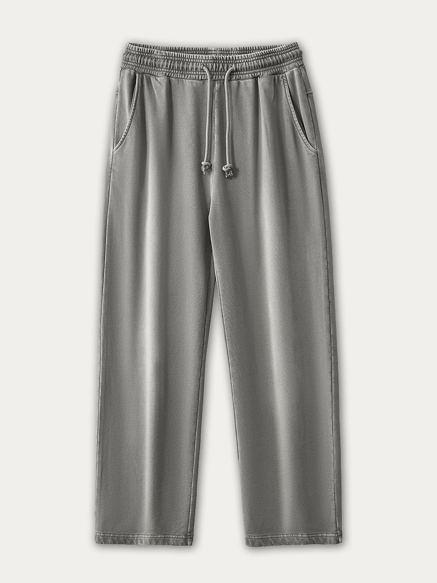 Herrenhose aus gewaschener Baumwolle mit weitem Bein und Kordelzug lässige Hose mit geradem Bein
