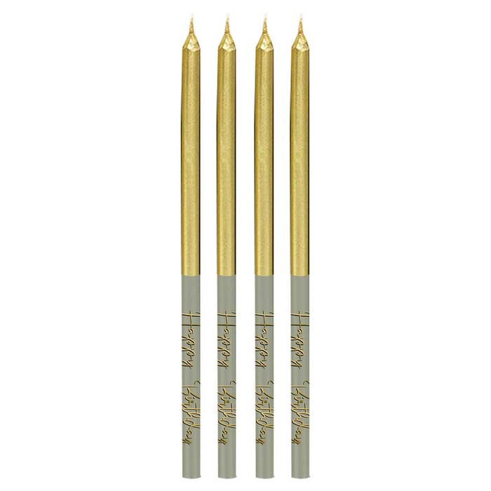 Kerzen Golden Dawn Happy Birthday 16 Stück grau/gold