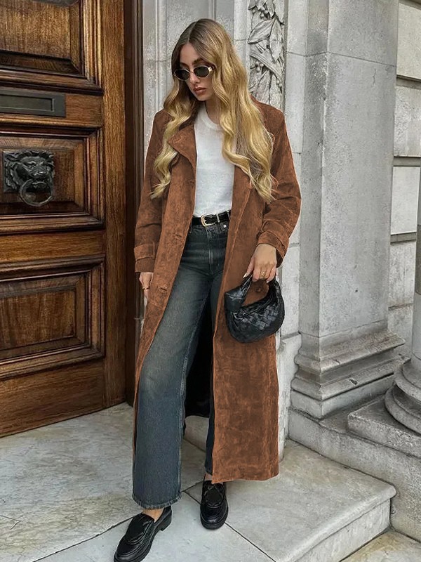 Trenchcoat für Damen zweireihig im Old Money Style klassisches Revers lange Ärmel übergroße Frühlings-Oberbekleidung 2025