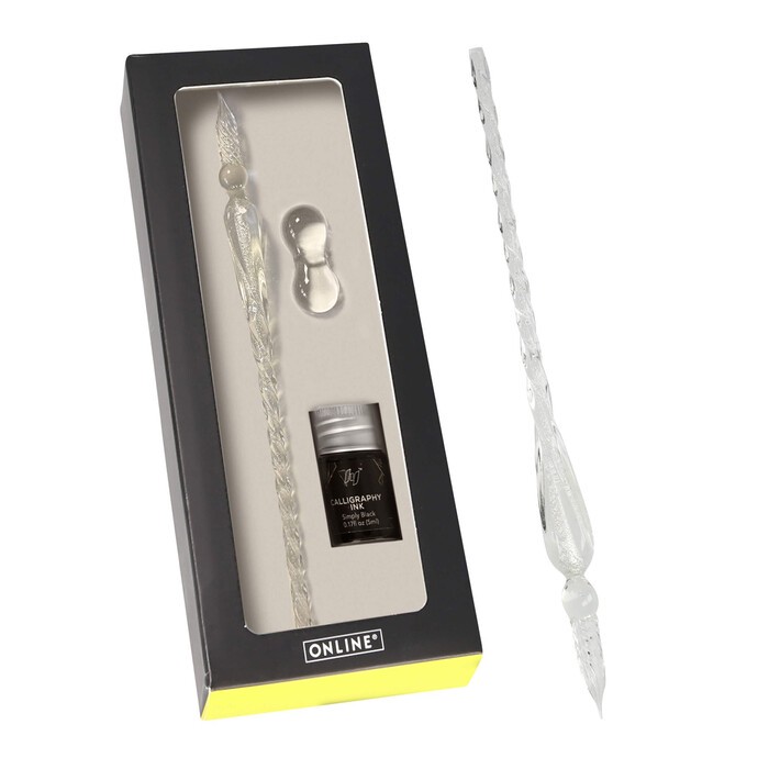 ONLINE Kalligrafie-Set Glas-Federkiel inkl. Tintenglas