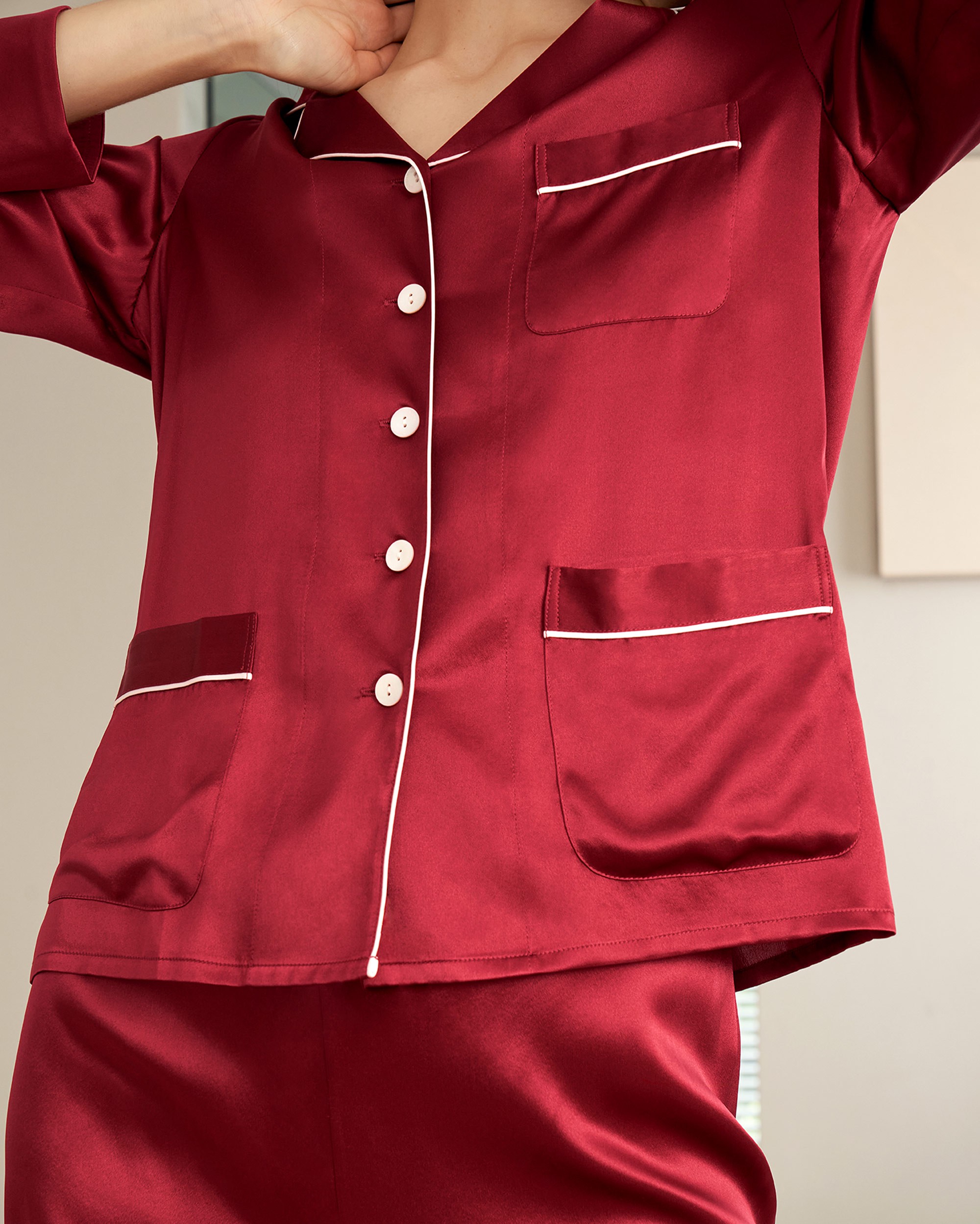 LILYSILK Pyjama Soie Rouge Femme Rouge Vineux Ensemble De Pyjama Deux Pièces 100% Soie Naturellement Antibactérien L