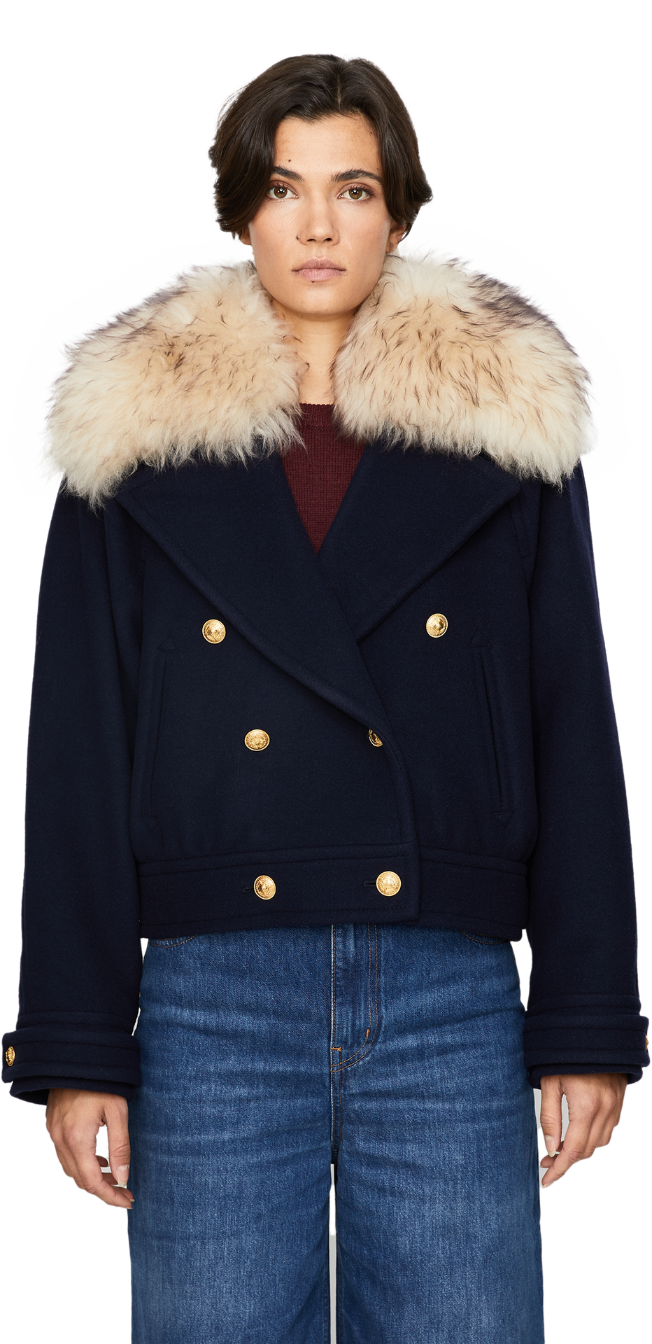 Cabanjacke mit Fellkragen Marineblau