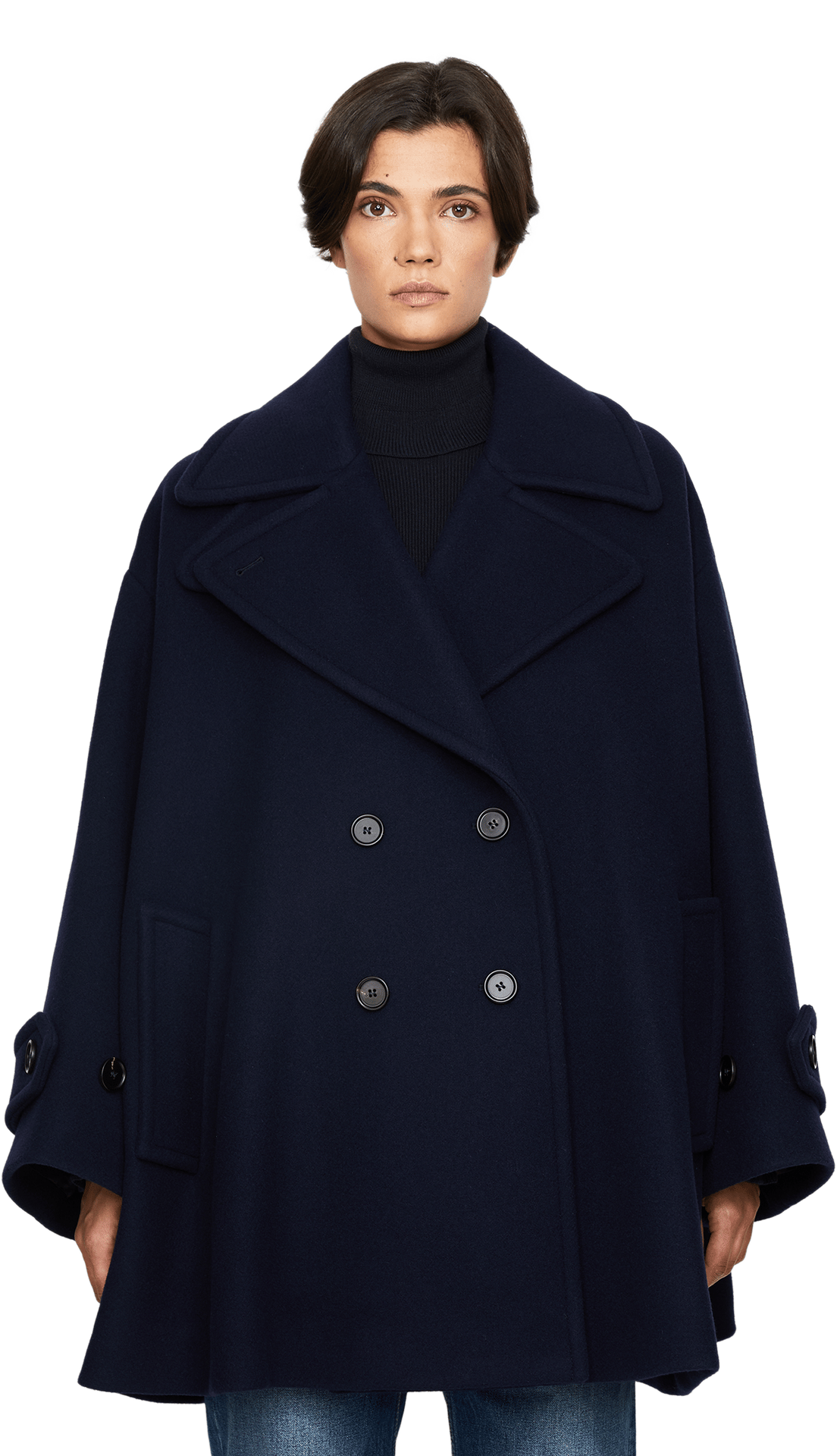 Oversized Cabanjacke aus Wolle Marineblau