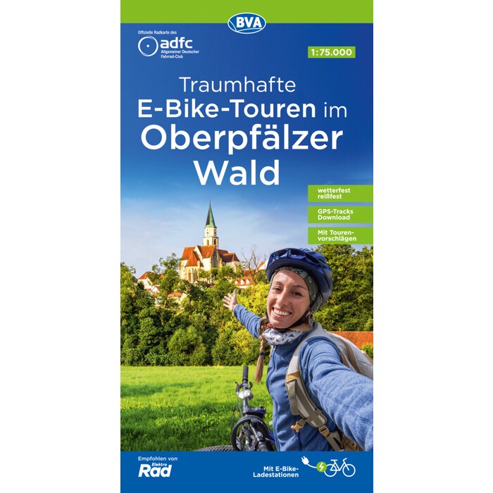 ADFC-Regionalkarte Traumhafte E-Bike-Touren im Oberpfälzer Wald, 1:75.000, mit Tagestourenvorschlägen, reiß- und wetterfest, GPS-Tracks-Download