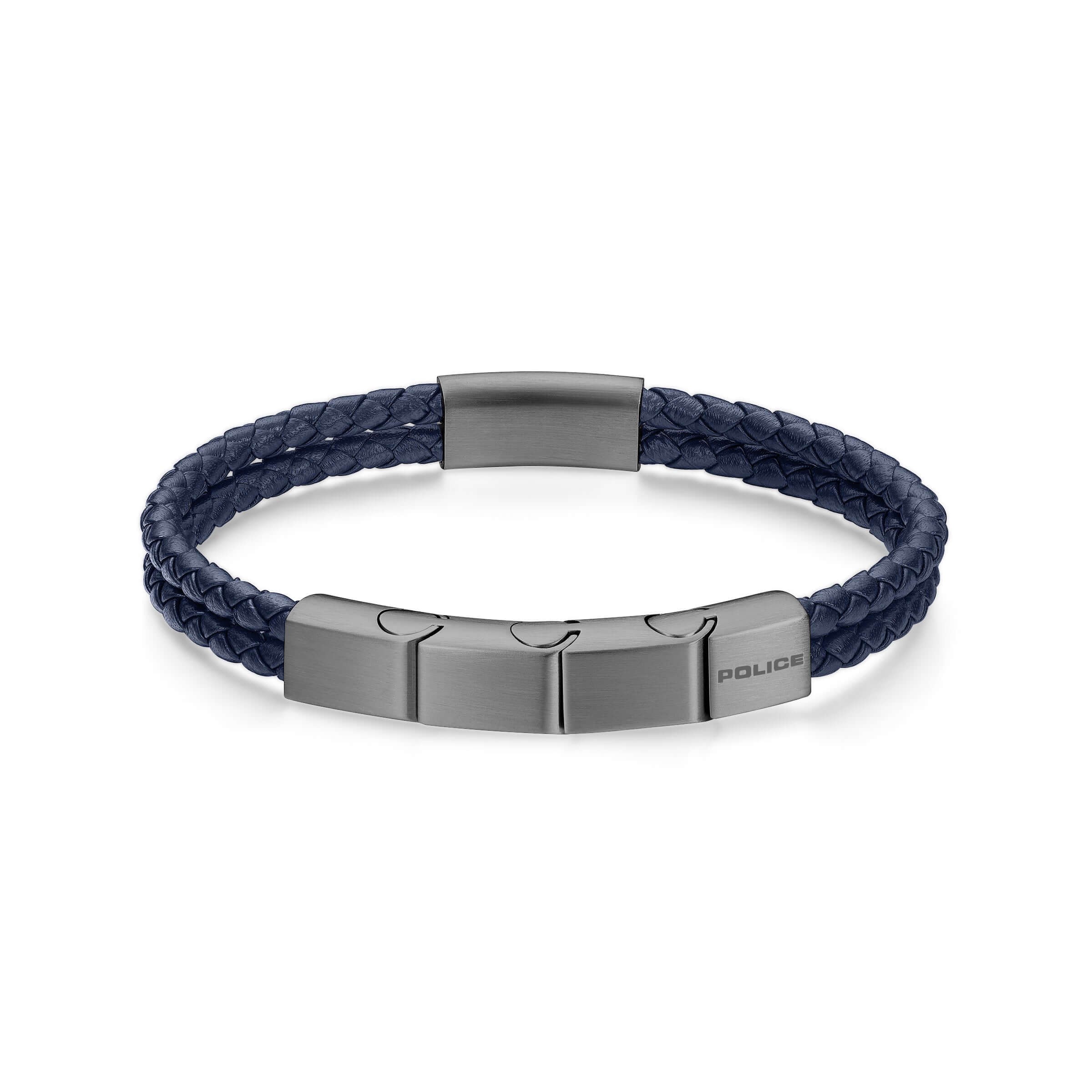 Police Herren Armband Leder Stahl Blau - Braided Leder Herren Armband mit Stahl Verschluss - Herren Leder Armband - Lederarmband Herren