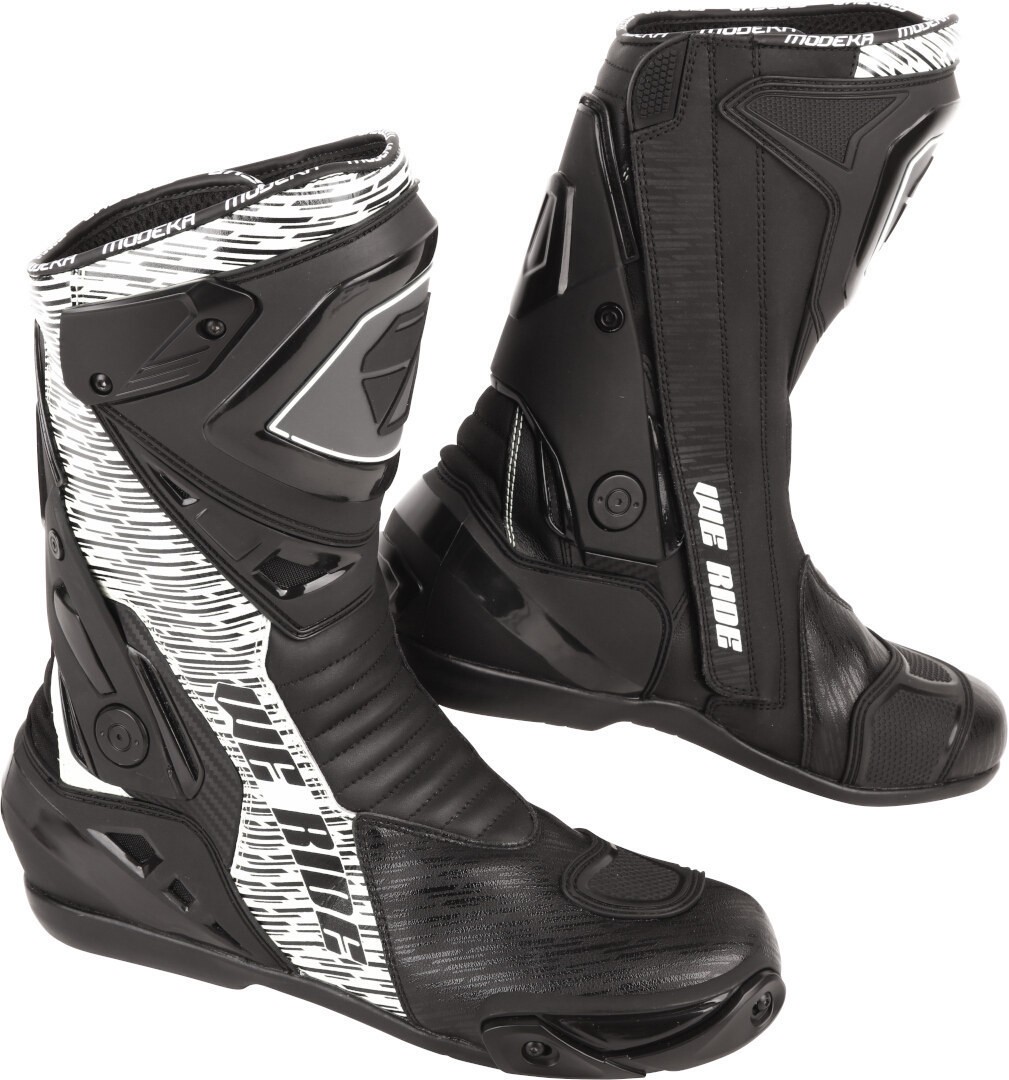 Modeka Yron Motorcycle Boot, black-white, Size 43 for Men