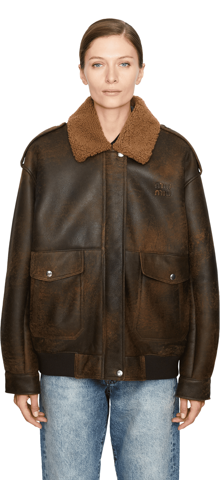 Bomberjacke aus Leder Dunkelbraun