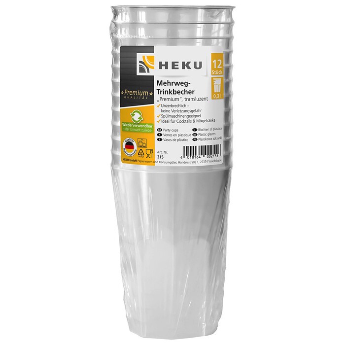Mehrweg-Trinkbecher Premium 300 ml 12 Stück transparent