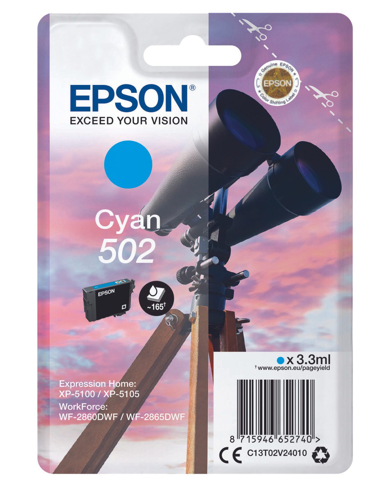 Epson Original 502 Fernglas Druckerpatrone - cyan (C13T02V24010)