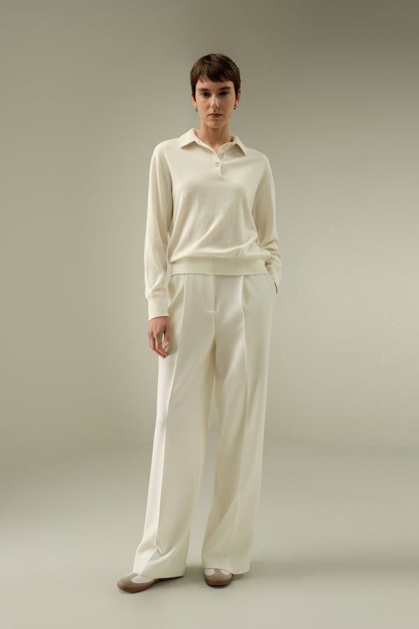LILYSILK Damen Baby-Kaschmir Poloshirt Dolma M - Weich & Atmungsaktiv, Zopfmuster, Übergroße Passform