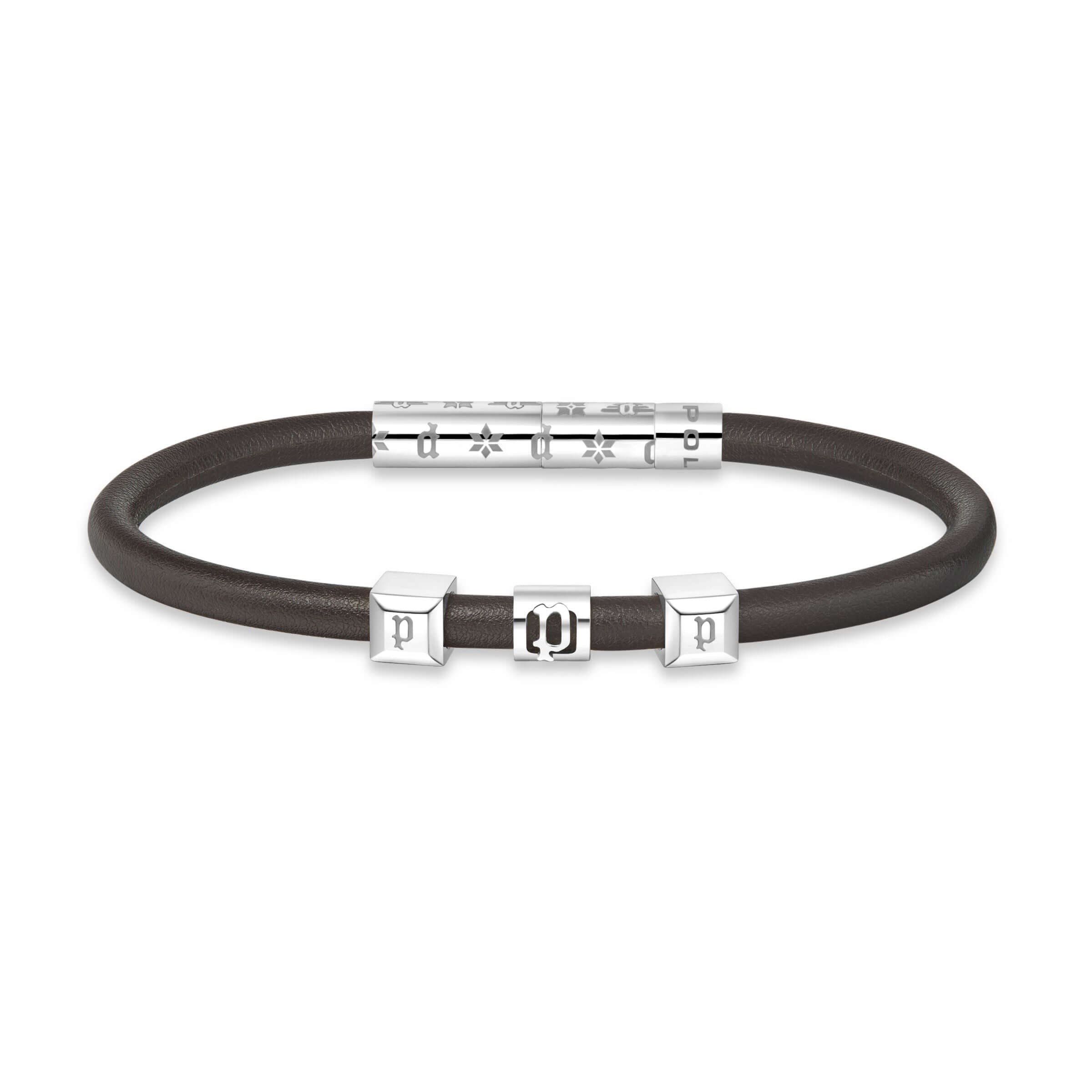 Police Herren Armband Leder Braun Stahl - Schmuck Herren Armband Leder Accessoires Geschenkidee